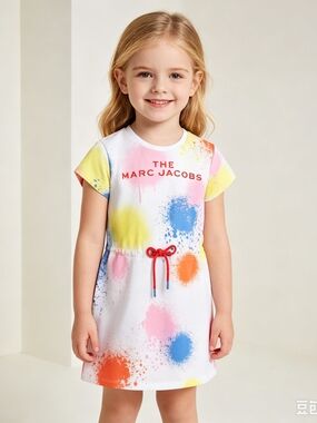 2/50 Marc Jacobs Kids' Paint-Splash Short Sleeve Dress in White/Multi
